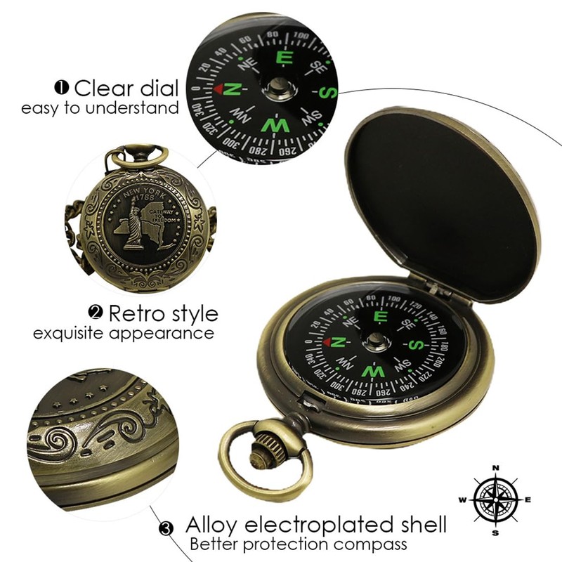 Retro Zinc Alloy Compass - Classic Portable Marching Compass with