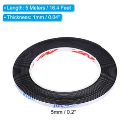 PATIKIL 5M Sealing Foam Tape 2 Rolls 5mm Wide 1mm Thickness Single Side Weather Stripping Door Seal Strip for Window Door Insulation Black