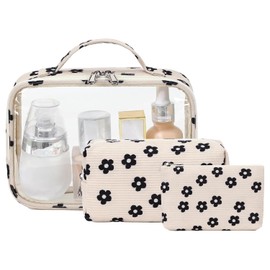 Bluboon - Bolsa de maquilaje y cosméticos para niños, pana floral transparente con estampado floral 95 - Completa con cierre tipo jaws para libras y mes de uso: :**