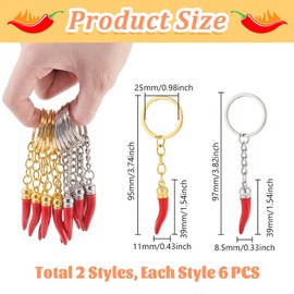 AHANDMAKER 12Pcs Italian Horn Keychains, Red Chili Pepper Keychain with Golden Platinum Keyring Metal Luck Charms for DIY Jewelry Making Necklaces Bag Decorations Car Pendants Gifts