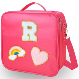 jekiinova Monogram Lunch Bag Women, Insulated Lunch Bag Preppy Lunch Box Vacation Essentials Graduation Gifts Birthday Gifts for Women Mom Sister Friends Daughter Granddaughter (R)