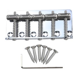 OVSAL Electric Bass Guitar Bridge with Stainless Steel Threaded Saddles Plate 5 String Fixed Bridge Compatible with Vintage style Fender Jazz Precision Bass Bridge Replacement Parts Chrome