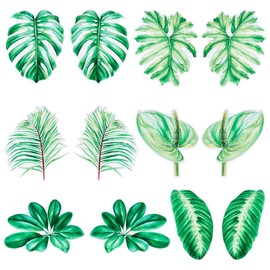 CREATCABIN 12Pcs Palm Leaf Screen Decals Window Clings Anti Collision Bird Alert Green Stickers Decor Floor Magnets Waterproof for Refrigerator Door Nursery Classroom Home Party