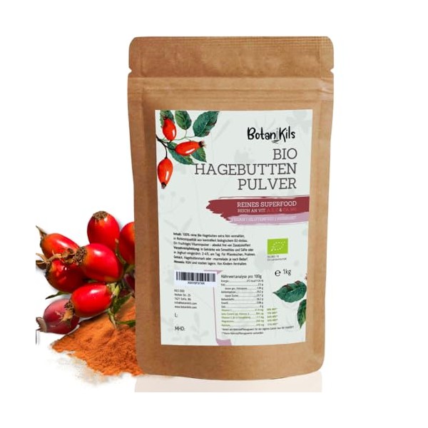 Botanikils Organic Rosehip Powder 1kg, Guaranteed rich in Vitamins A,
