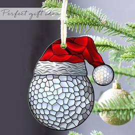 Fastpeace Golf with Santa Hat Christmas Ornament Ideal for Golfers, Golf Lovers - Stained Glass Style Golf Acrylic Christmas Ornament (Golf Acrylic)