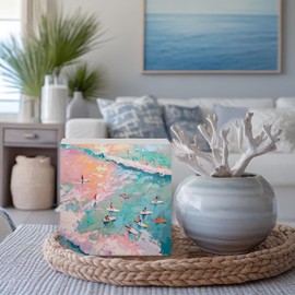 Qabliqo Beach Room Decor, Summer Beach Surf Wooden Box Sign, Surf Room Decor, Beach Decorations for Home Coastal, Beach House Decor, Summer Surfing Wood Signs for Home Desk Shelf Table Decor, 5x5 Inch