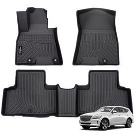 Wailtnb Floor Mats Custom for Genesis GV80 5 Seats 2021-2024 All Weather Waterproof TPE Car Floor Liners Fits Front&2nd Row Full Set Black Accessories