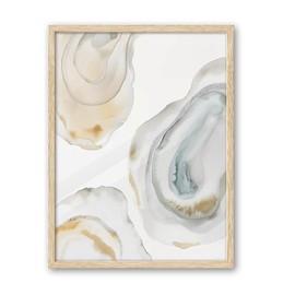 iHery Natural OAK Wood Abstract Coastal Oyster Framed Wall Art, 12x16 in Hamptons Style Beach House Decor Watercolor Canvas Wall Art, Serene Shell Artwork Set of 1 For Bedroom Living Room Bathroom