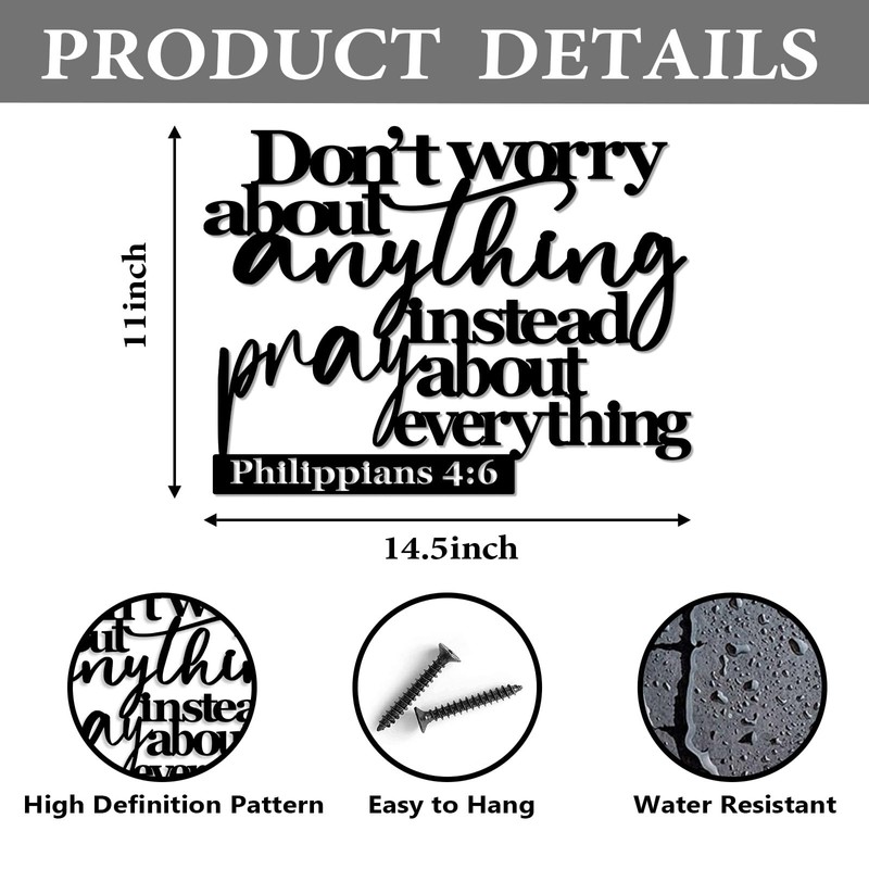 Pigort Scripture Metal Wall Art-Instead Pray About Everything Sign-Philippians4:6 Bible