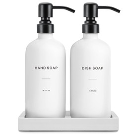 Prus Waso Kitchen Soap Dispenser Set, Contains Dish Soap Dispenser and Hand Soap Dispenser. White Soap Dispenser with Black Stainless Steel Pump, Perfect for Modern Kitchen Decor. (White)