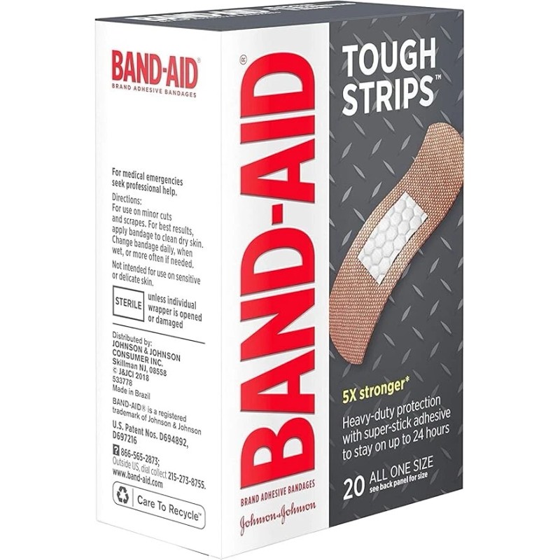 Band-Aid TOUGH-STRIPS 5X Stronger Bandages All One Size 20 CT