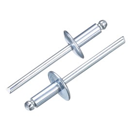 sourcing map 100Pcs 5/32"x3/8" Aluminum Blind Rivets, Aluminum Grip and Steel Mandrel, Large Flange Fastener Rivets for Metal, Furniture, Automotive, Silver