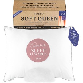 FluffCo Zen Fluff Pillows - Down Alternative - Standard/Queen Bed Pillow for Sleeping Made in USA - Luxury Hotel-Quality Pillow - 100% Cotton, 300 Thread Count (Soft Queen Size 1 Pack)