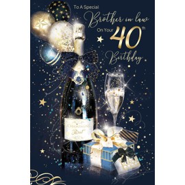 Cherry Orchard Brother in Law 40th Happy Birthday Luxury Greeting Card with Gold Foil Detailing and Gold Envelope from