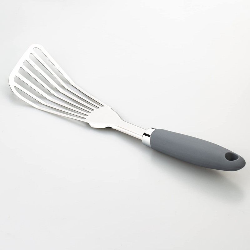 304 Stainless Steel Fish Spatula, Non-Slip Ergonomic Handle Slotted Spatula,