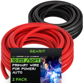 GearIT 10 Gauge Wire (50ft Each - Black/Red) Copper Clad Aluminum CCA - Primary Automotive Power/Ground for Battery Cable, Car Audio, Trailer Harness, Electrical - 100 Feet Total 10ga AWG Wire