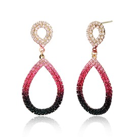 Rhinestone Teardrop Dangle Earrings Women - Unique Sterling Silver Colorful CZ Cubic Zirconia Crystal Bridal Hoop Hollow Drop Earrings for Spring Summer Wedding Bride Bridesmaids Girls, Metal