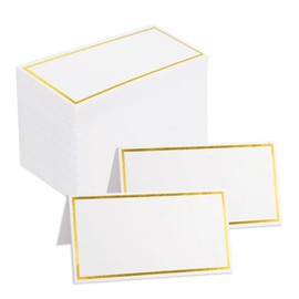 Table Place Cards - 50 White Wedding Name Cards - Place Cards with Double Gold Border for Elegance for Table Setting Wedding Birthday Dinner Party(White)
