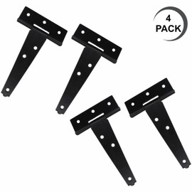 SUL 100mm Gate Hinges, Weather & Rust Proof Black Powder Coated Tee Strap Black Door Hinges, Heavy Duty Tee Hinges with Screws for Barns Door Gates Shed Doors Hinges, Garden Storage Rooms (4pk)