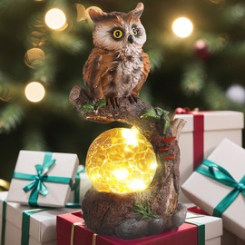 YHSOLAR Solar Garden Outdoor Statues, Owl Garden Statue with Solar Glass Ball Light Lantern Outdoor Decor, for Lawn,Yard, Unique Housewarming Gift for Women Mother Mom