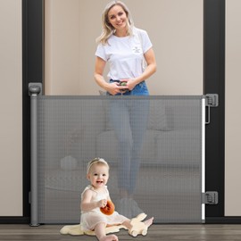 Babepai Baby Gate for Stairs No Drill, Punch Free Retractable Baby Gates Extends to 54" Wide 34" Tall, Reractable Dog Gate for Doorways, Stair Gate for Outdoor, Indoor, Hallways, Deck, Porch