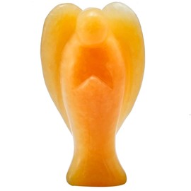 mookaitedecor 3 Inch Yellow Jade Crystal Guardian Angel Gemstone Carved Figurine Statue Home Ornament, Healing Crystal Gifts, Love Peace Lucky Charm Stone Angel for Reiki Chakra Decoration