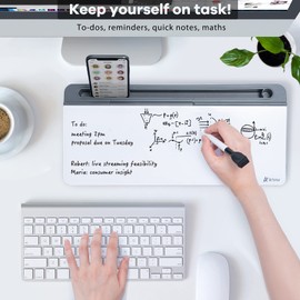 Varhomax Glass Desk Whiteboard with Storage, Desktop Organizer to-do List Memo Notepad Dry Erase White Board for Home Office and School Supplies (Gray)