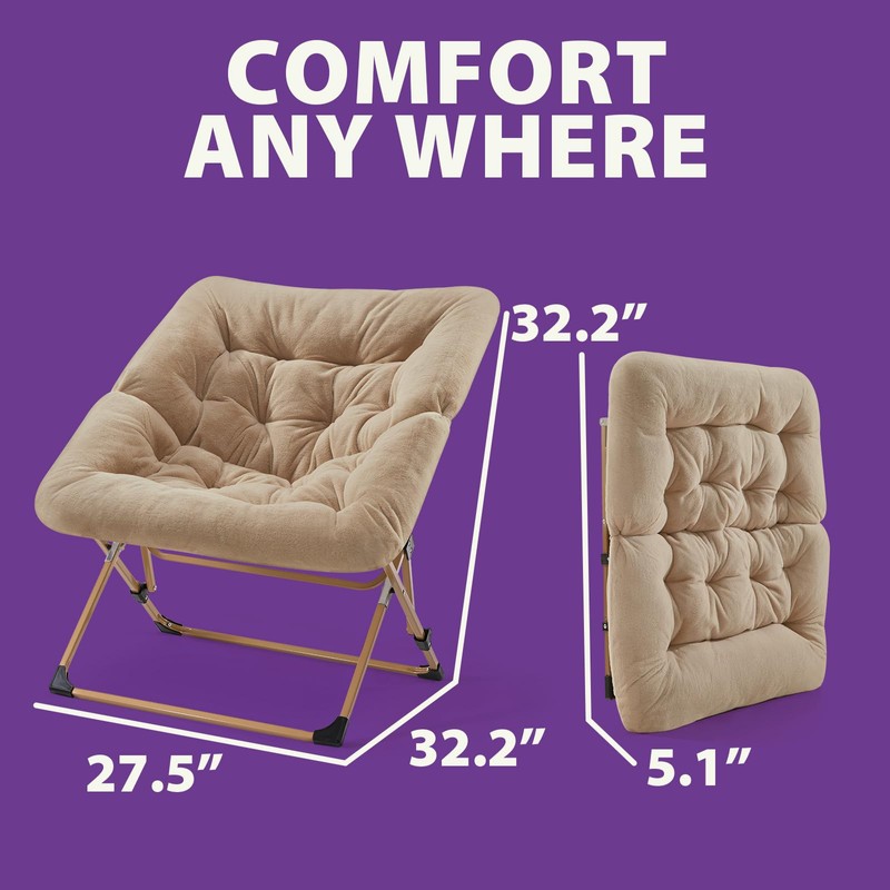 OAKHAM Comfy Saucer Chair for Adults, Soft Faux Fur Folding