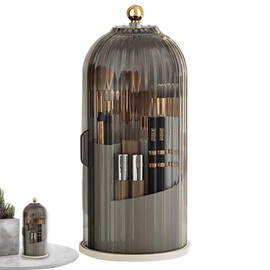 360 Degree Rotating Makeup Brush Holder - 10.63x4.8 inch Makeup Brush Holder with Dustproof Lid - Bird Cage Cosmetic Tools Storage Organizer with Lid for family and friends birthdays, holidays, Etc