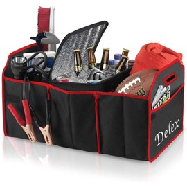 Delex Car Boot Organizer Storage Tidy Auto Organization and Boot Maintenance Foldable Trunk Storage Box with Cooler Storage Shopping Travel Holder for Car, Truck, SUV and Indoor
