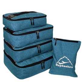 Hopsooken 5 Set Packing Cubes for Travel Large Suitcase Luggage Organizer Bags Travel Accessories Vacation 4 Cubes 1 Laundry Pouch Bag, Snow Teal, Large