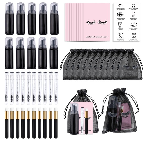 50PCS Lash Shampoo Bottles Brushes Set, Empty Lash Shampoo Bottle,