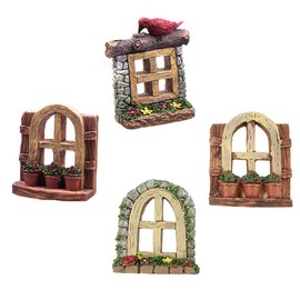Cabilock 4pcs Door with Window Fairy Garden Ornament Wooden Lovely Creative Mini Garden Adornment Miniature Fairy Garden Miniature Decoration for Embellishments (Random Style)
