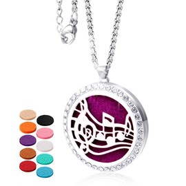 GV77ZF Women's Essential Oil Necklace, 316L Stainless Steel Pendant Aromatherapy Diffuser Necklace(music note)