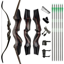 Deerseeker Archery 60 inch Takedown Recurve Bow and Arrow Set Hunting Longbow Kit Laminated Limbs Right Hand & Left Hand 25-60lbs for Adults Bow Shooting Practice (RH 50lbs)
