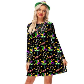 Mardi Gras Dresses for Women Festival Carnival Purple Green Gold Masquerade Fleur De Lis Dress L