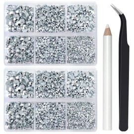 Briskbloom 10000PCS Mine Silver Rhinestones for Crafts Shoes Clothes, Silver Flatback Nail Rhinestones, Flat Back Diamond Tumbler Bedazzling Kit, Mixed 2/3/4/5/6mm Glue Fix Rhinestone Gems