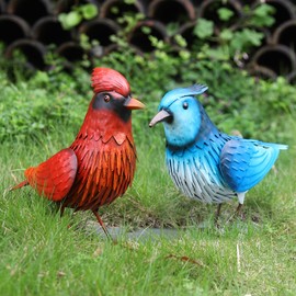 Shorayn Metal Bird Yard Art Cardinal Decor Garden Statues Large Outdoor Bird Decor Blue Jay Lawn Ornaments Housewarming Birthday for Women,Mom,Sister
