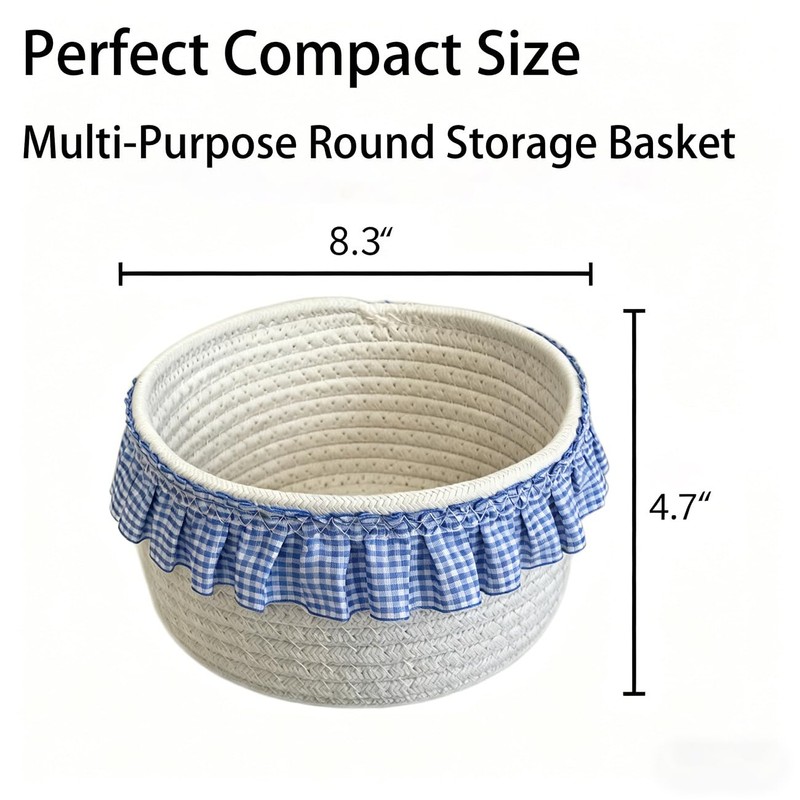 Round Storage Basket, Small Decorative Storage Bin for Bedroom, Kitchen,