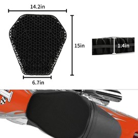 Heran Motorcycle Gel Seat Cushion, 3D Honeycomb Structure & High Elasticity Gel Material Breathable Shock-Absorbing Seat Cover for Comfortable Long-Distance Riding