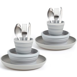 Lafuntar Camping Plate Bowl Cup Cutlery Set for 2, Folding Portable Camping Plates and Bowls Set, Camping Crockery Sets for Camping, Travel & Outdoor.