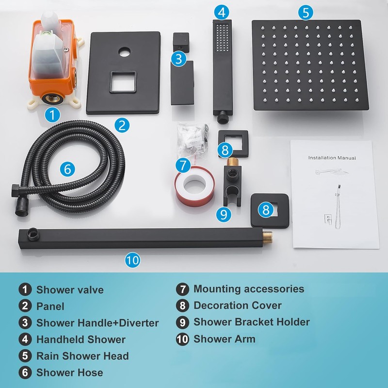 RTTWYYUU Matte Black Shower Head and Handle Set 8 Inch,