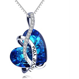 Sterling Silver I Love You Infinity Heart Pendant Necklace with Birthstone Crystals, Wedding Anniversary Birthday Gifts for Her Women Wife Girlfriend Mum (Purple)