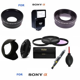 SONY ALPHA A3000, For Sony FLASH + WIDE ANGLE LENS + TELEPHOTO ZOOM LENS + FILTER KIT FOR SONY ALPHA A3000