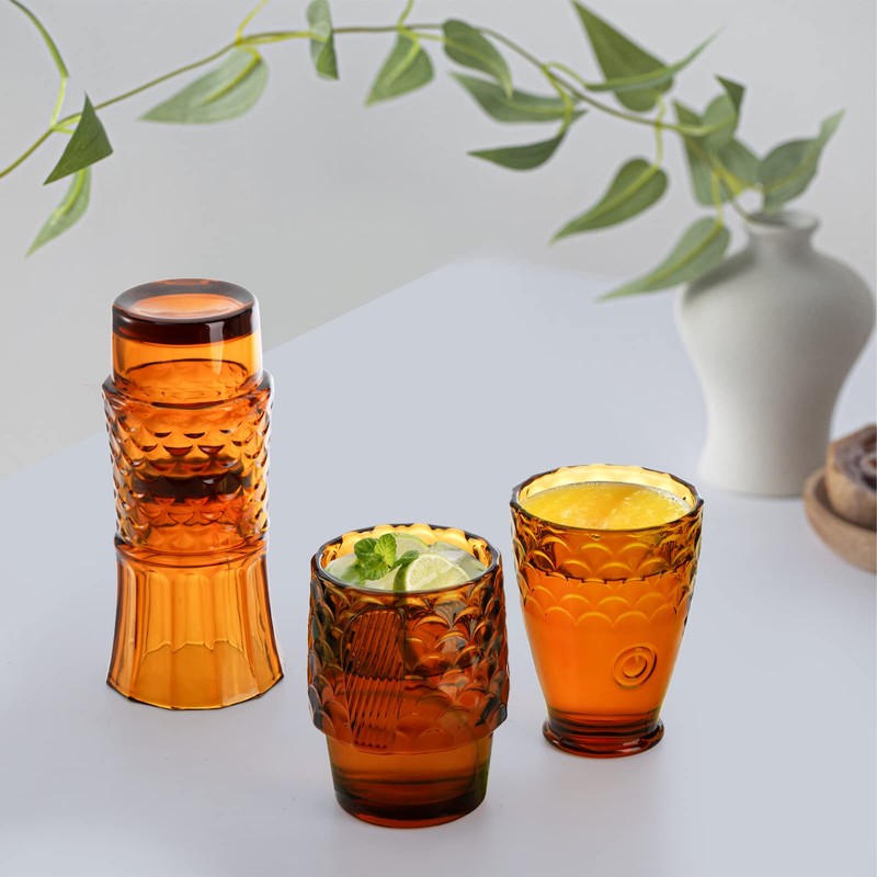 Frcctre Set of 4 Koi Fish Design Drinking Glasses, Stackable