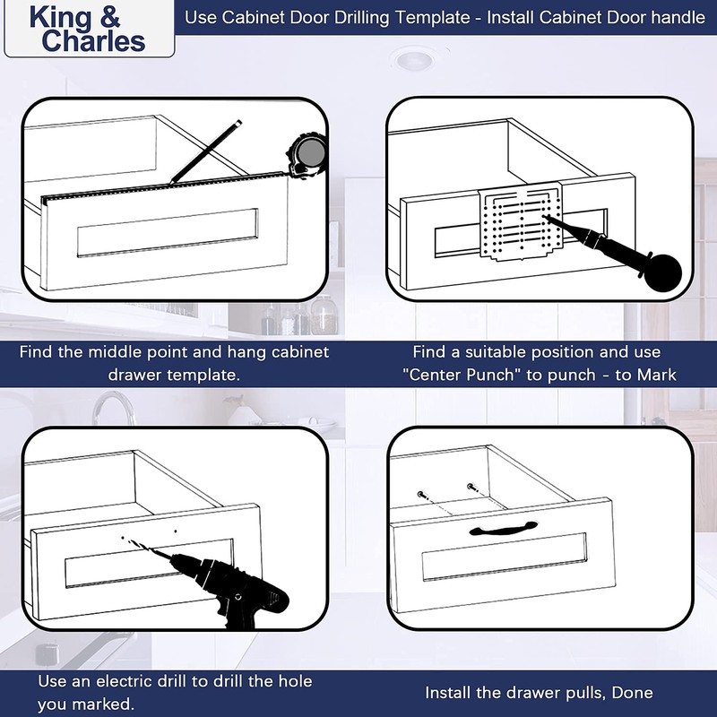 King&Charles Cabinet Hardware Template with Center Punch, Cabinet Handle Template