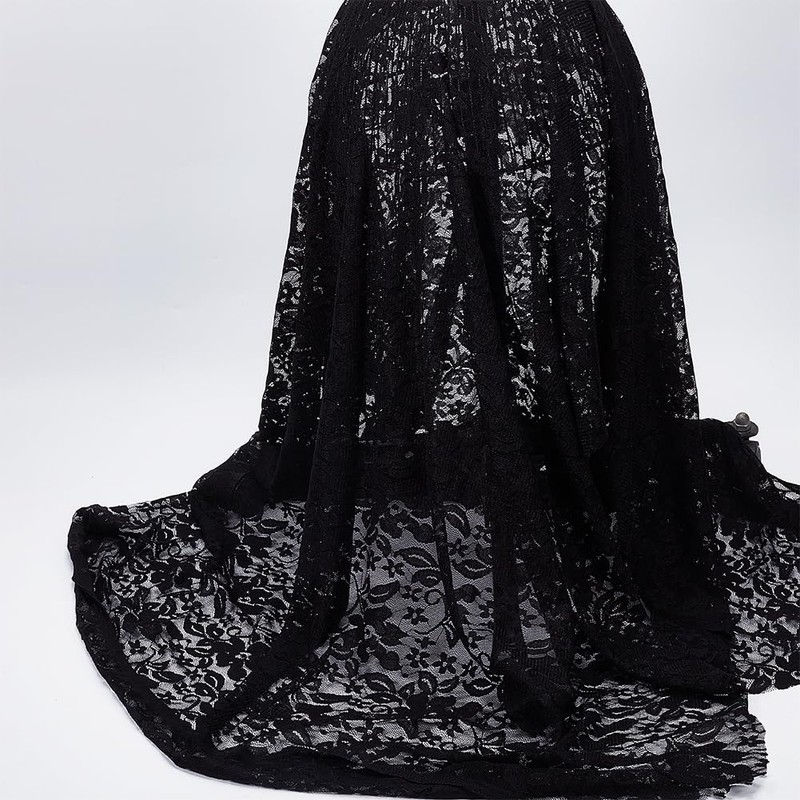 CABODYALS 160CM Black Stretch Lace Vintage Floral Fabric for Sewing
