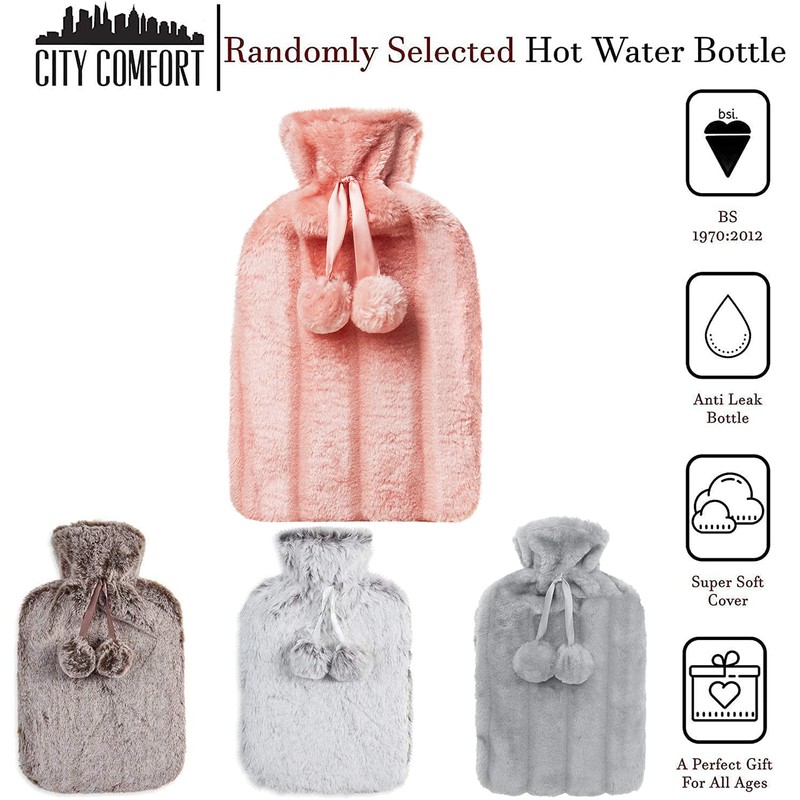 2 Litre Hot Water Bottle with Luxury Fluffy Fur Cover