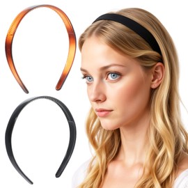 JJUNW 2 Pcs Plastic Headband, Tortoise Shell Headband With Teeth, Brown Black Plastic Headbands Headband for Women Non Slip Hair Accessories