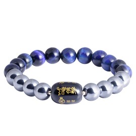 Jewboo Triple Protection Feng Shui Bracelets Terahertz Tiger Eye Agate Amulet for Men Women Natural Stone 10mm Prosperity Healing, 16.5 cm, Stone, Tiger's Eye